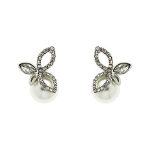 925 Silver Finesse Crystal and Pearl Leaf Stud Earrings bijoux avec plaqué or